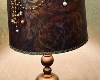 Gold/Brass Table Lamp w/Painted Decorative Shade.