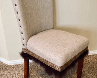 Custom Upholstered Walnut Side Chair.