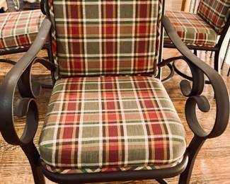 6 Pc. Iron/Sculpted GlassTop 41" Dining Table and Upholstered Chairs.
