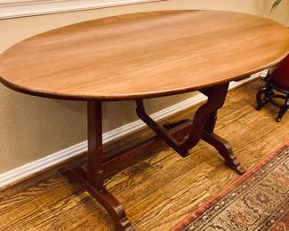 Vintage Large Oval Walnut Tilting Wine Tasting Table.