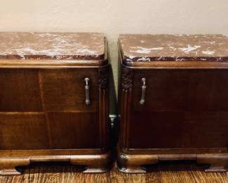 Marble Top Wood End/Accent Tables. (2)