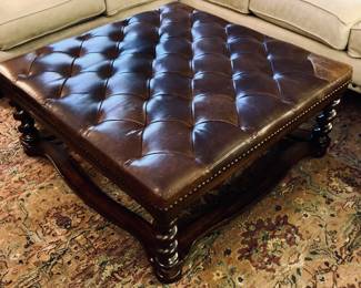 Bernhardt Barley Twist 43"x43" Leather Ottoman -