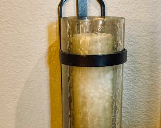 WROUGHT IRON AND SMOKED GLASS ORNATE CANDLE SCONCE