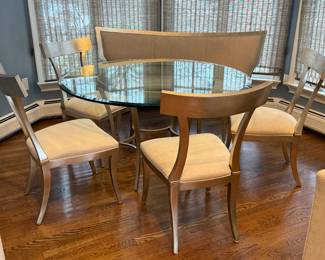 Kitchen set - 54”d glass top table with 4 Century armchairs & Century bench