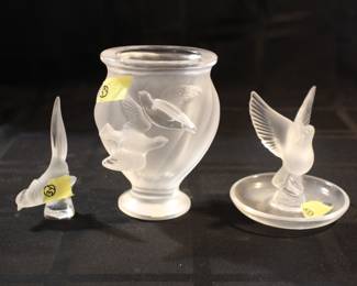 Lalique bird, double bird vase & ring holder