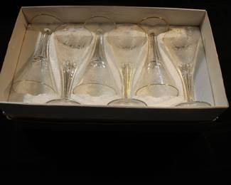 Boxed set 6 Moser etched wine glasses