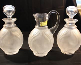 Lalique Langeais pitcher & pair decanters