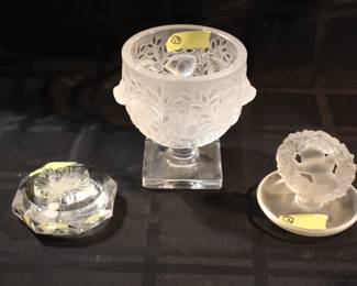 Lalique leaf paperweight, Elizabeth footed bowl & Pax Dove of Peace ring holder
