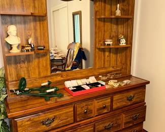 Dresser with shelf and mirror
