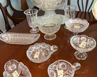 Several pieces of antique cut glass dishes