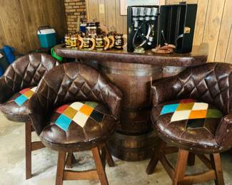 Brothers  Furniture of Kentucky bar and swivel bar stools--made from oak barrels--perfect