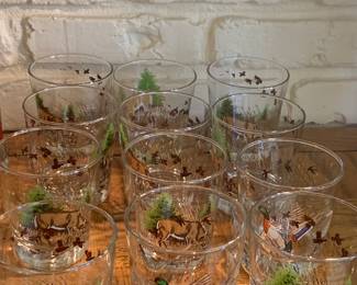 12 piece set of vintage barware--features ducks and deer