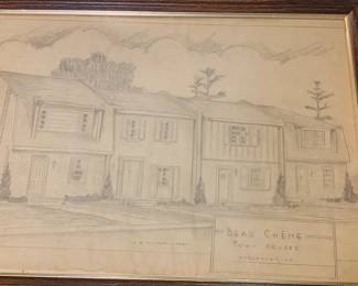 the framed architectural drawing of Beau Chene Town Houses in Opelousas