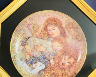 Framed Edna Hibel plate "The Wonder of Peace"