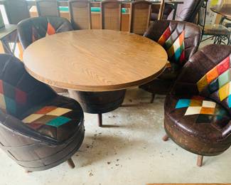Brothers  Furniture of Kentucky --Table and four swivel chairs--tables and chairs of made from oak whiskey barrels  (perfect condition)