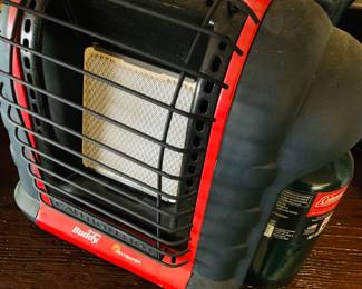 one of three like new  Buddy propane heaters with propane bottles