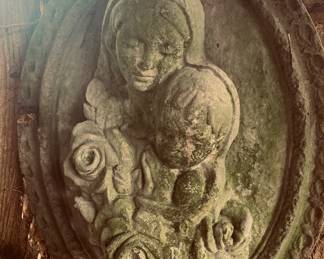 out door concrete plaque of Madonna and Child