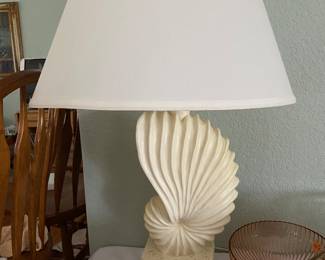 A pair of 3 way shell formed marble style lamps