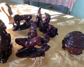 Red resin horses and nut trinket box