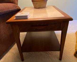 Mid Century Modern wood End tables with marble inlay