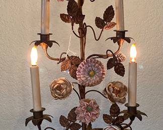 Antique candelabra style flowered lamp