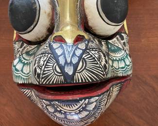Balinese style hand carved and  painted frog mask