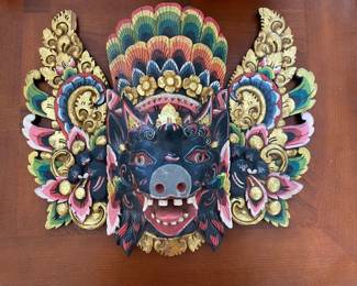 Balinese style hand carved and  painted mask With wings