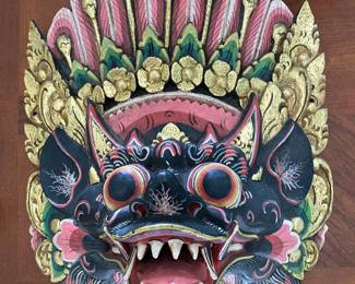 Balinese style hand carved and  painted mask wall art
