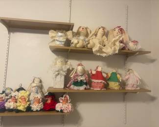 Cutest little cupie dolls w homemade crochet dresses and lots of homemade bunnies 😍😍