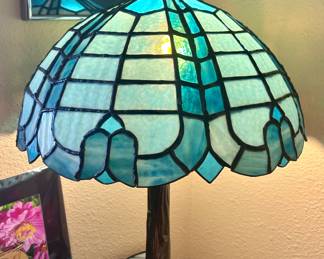 Leaded stained glass blue lamp. We have others too.