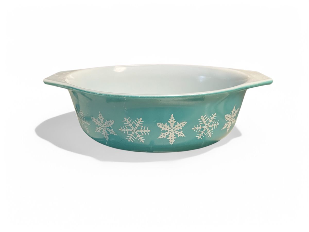 Vintage Corning Pyrex 2.5 Qt Turquoise/Aqua Snowflake Oval Baking Casserole 
