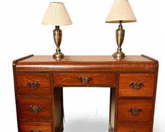 Vintage Kneehole Desk and Lamps