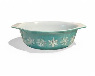 Vintage Corning Pyrex 2.5 Qt Turquoise/Aqua Snowflake Oval Baking Casserole 