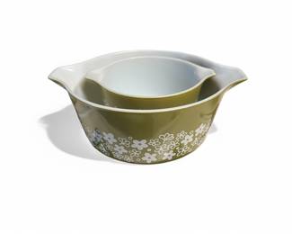 Two of the Vintage Pyrex Spring Blossom Casserole Set Crazy Daisy 