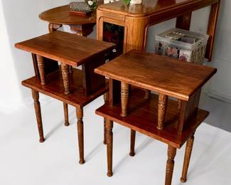Vintage 2-tier maple side tables, console table & coffee table 