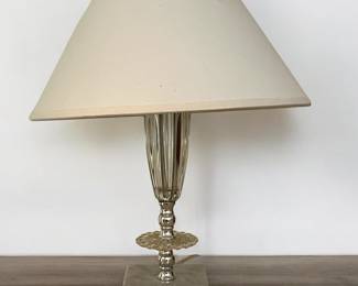 A pair of marble based vintage lamps with shades