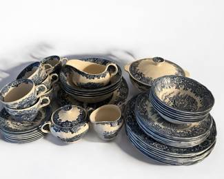 A set of blue and white china dinnerware "English Village" pattern by Salem China Co.