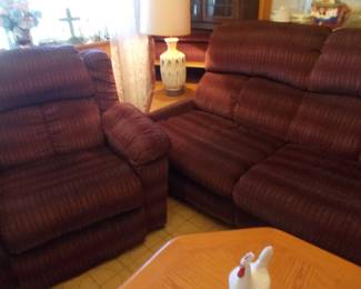 3 pc curved sectional reclining sofa with insert lamp tables next photo shows other side