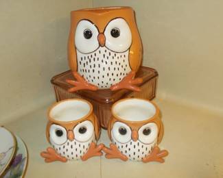 Owl pitcher and cups