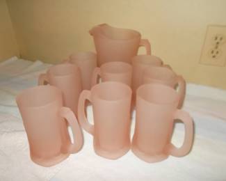 Vintage frosted pink glassware