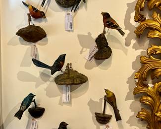 Viechtauer Hand Carved Wooden Birds, Black Forest Folk Art, Austria, Antique