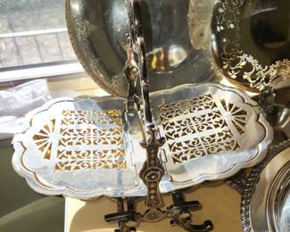 silver plate shell biscuit box