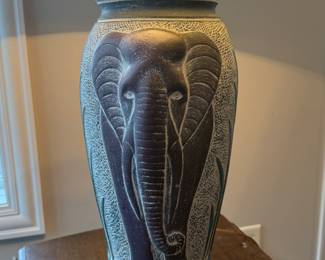 ELEPHANT ETCHED CERAMIC TABLE LAMP