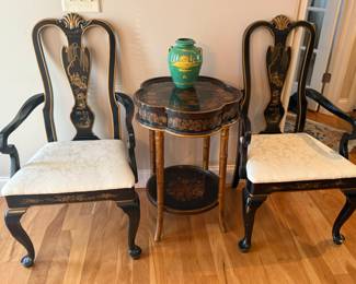 CHINOISERIE STYLE CHAIRS AND SIDE TABLE