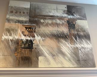 1970s FORNASETTI STYLE MIXED MEDIA WALL ART SIGNED  EDWARD LEE