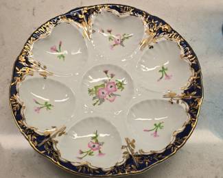 Limoges Cobalt Pink Flowers Oyster Plate