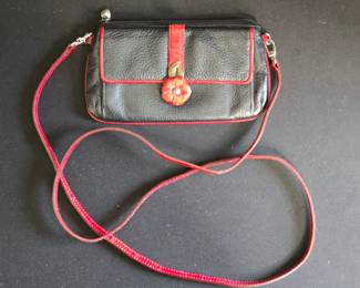 Brighton Red Rose Black Pebbled Crossbody