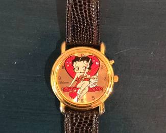 Valdawn Betty Boop Black Leather Watch