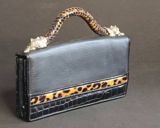 Leather Clutch with Jaguar Embellishments