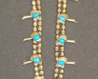 Sterling Silver Navajo Squash Blossom Necklace and Earring set